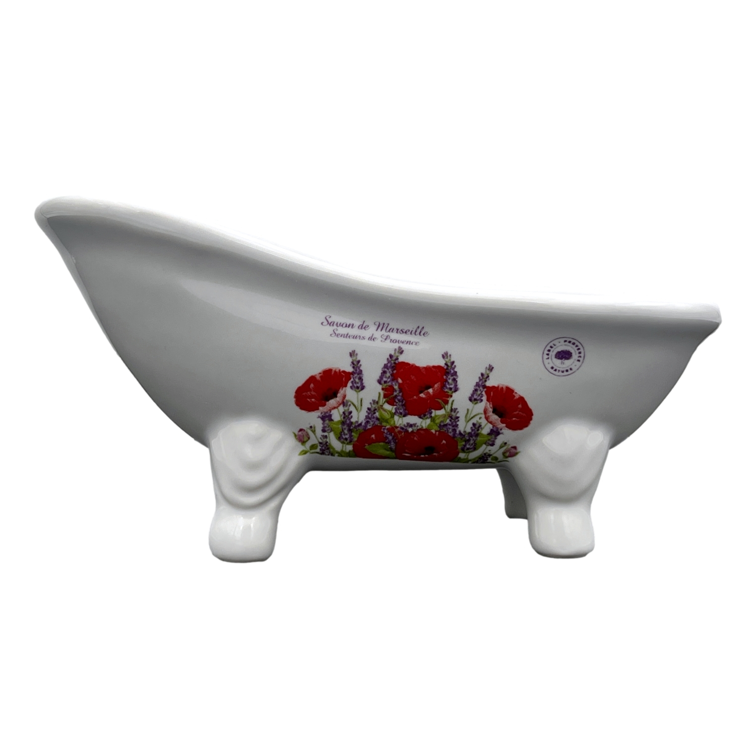 BAIGNOIRE COQUELICOT LAVANDE FOND BLANC